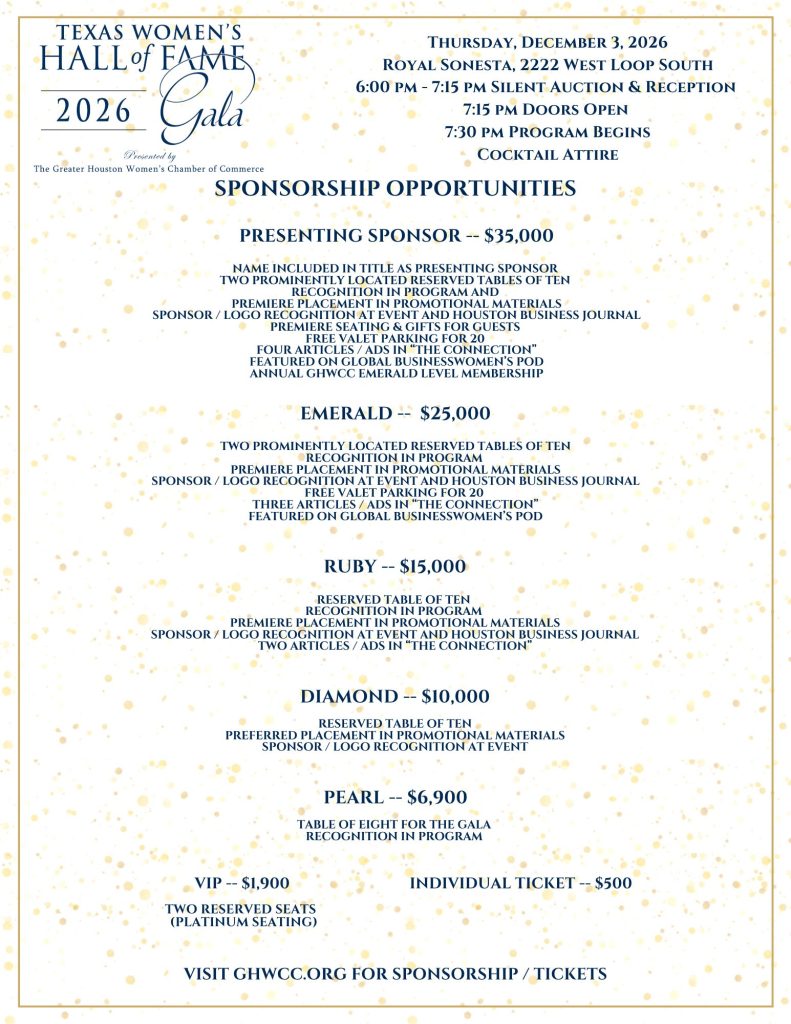 Texas Women's Hall of Fame Gala 2026 Sponsorship Opportunities